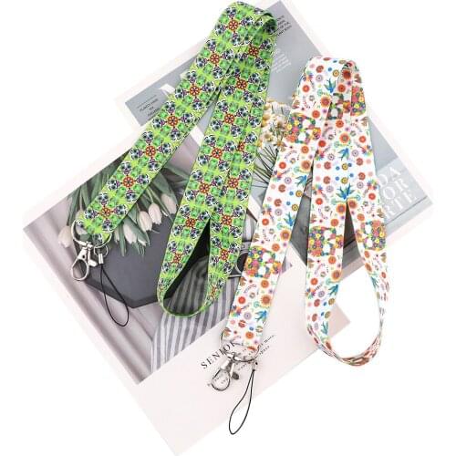 24pcs/lot MD741 DMLSKY Horror Skeleton Flower Lanyard Keychain Lanyards for key Badge Mobile Phone Rope Neck Straps Accessories
