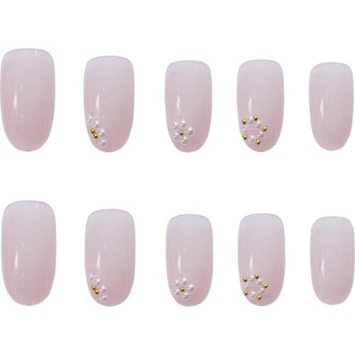 24pcs Pearl Flower Wear Long Paragraph Fashion Manicure Patch False Nails Save Time Wearable Nail Patch