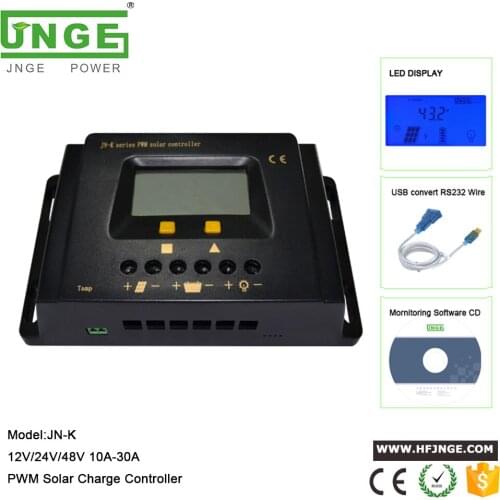 JNGE LCD Display 30A 20A 10A 12V/24V/48V Auto PWM Solar Charge Controller with USB Port WIFI GPRS
