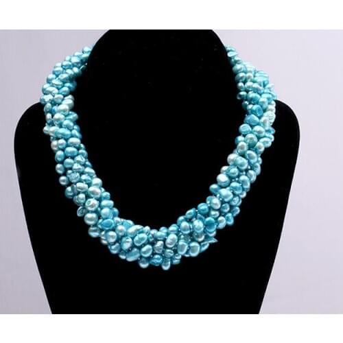 5 strands 6x7mm blue baroque flat pearl necklace magnet clasp natural freshwater pearl Woman Jewelry 35cm 14'' 43cm 17