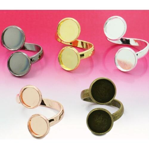 6pcs Fit 10/12mm Popular couples Adjustable Two Ring Blank Bezel Setting base Tray Cabochons Antique Bronze/Rhodium Silver/Gold