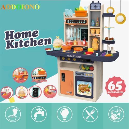65PCS Big Children Kids High Simulation Kitchen Pretend Play Toys with Music Light Steam Spray Cook Cooking Toy Girl Boy Gifts
