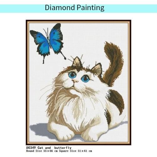 Cat and Butterfly 5D DIY Diamond Embroidery Full Round Rhinestone Pictures Diamond Embroidery of China Mosaic Diamond Icons