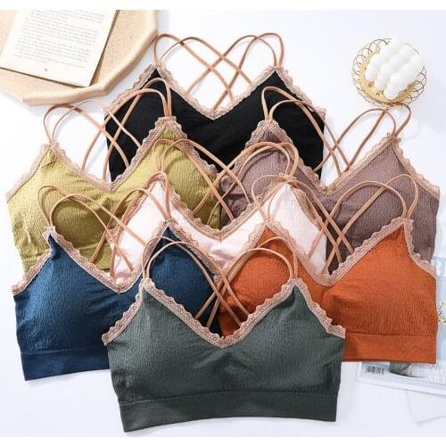 Anewmorn Seamless Push Up Caimsole Strap Cross-like Back Wrapped Chest Silk Chest Wire Free Sports Bra Vest S-L