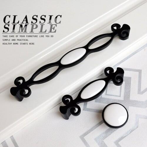 White Ceramic Black Zinc Alloy Door Knob European Classic Simple Cabinet Drawer Handle Cupboard Kitchen Night Table Pull knobs