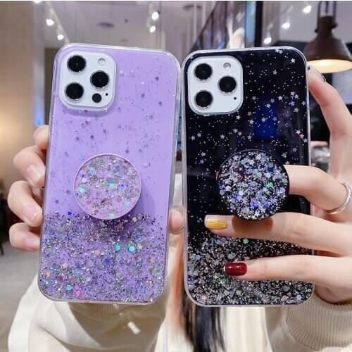 Glitter Clear Bling Star Case For OPPO Find X3 X2 F19 F17 F15 F11 F7 F9 F5 F3 Pro Plus Lite Neo Fold Stand Epoxy Cover