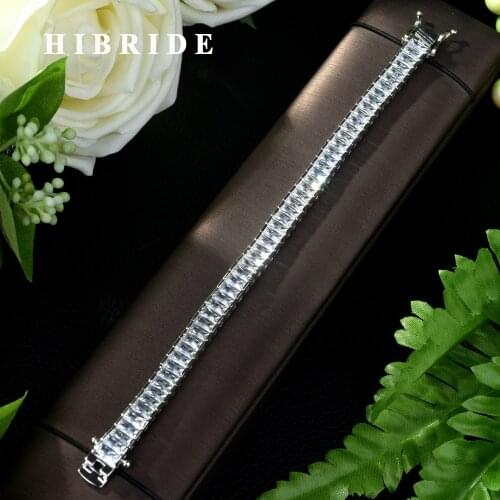 HIBRIDE Specially Designed Square Shape AAA Cubic Zirconia Bracelet Bangle for Elegant Women Wedding Dinner Dress Party B-59