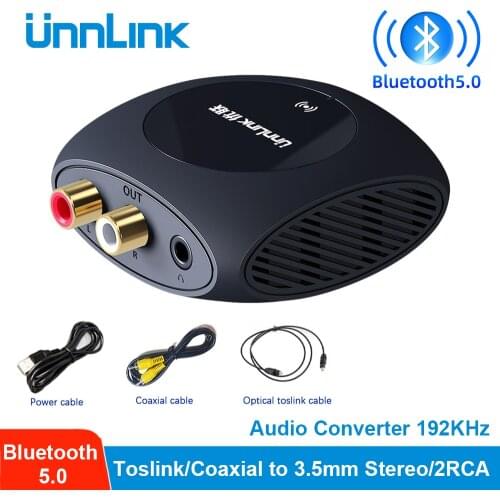 Unnlink 192Khz DAC Digital to Analog Audio Converter Bluetooth 5.0 Decoder Spdif Toslink Coaxial to Analog 3.5mm 2RCA for TV