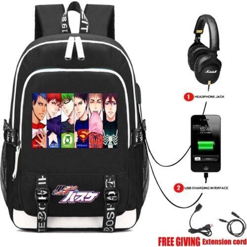 USB charging Headphone jack bag anime Kuroko No Basket ball backpack student book unisex Laptop Bag Teenagers packsack 10 style