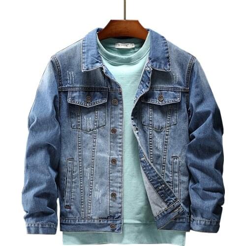Spring Autumn Trend Embroidered Denim Jacket Men Slim Jeans Coats Streetwear Long Sleeve Outerwear Many pockets Plus Size