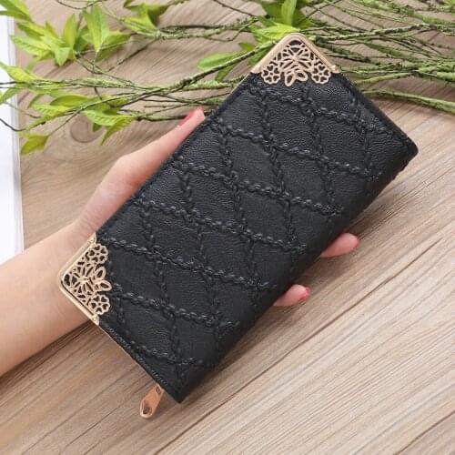 Long Wallet Women Purses Fashion Designer Hollow Embossed Lingge Wallet Lady Sweet Clutch Wallet Multi-card Purse Portefeuille