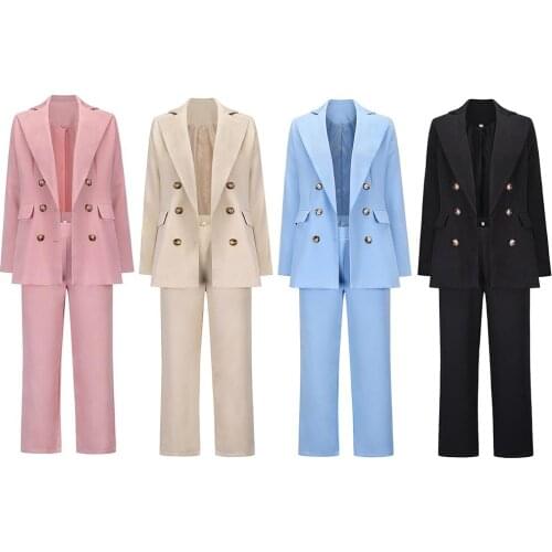 Large Lapel Double-Breasted Slim-fit Blazer Casual Straight Trousers Office White-collar Suit Blazer Femenino Blazer Women
