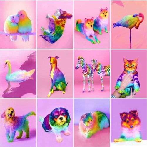 HUACAN Picture By Numbers Dog Unique Gift Wall Art On Canvas Acrylic Painting By Numbers Cat Animal For Living Room