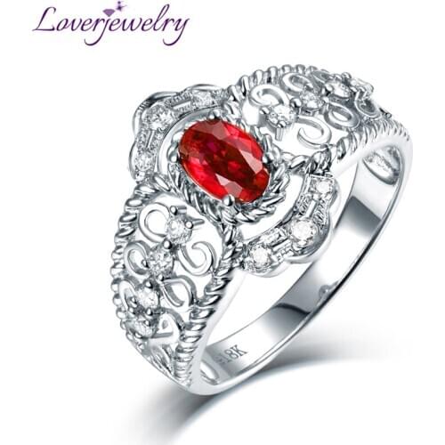 LOVERJEWELRY Ring 2020 Luxury New Design Red Ruby Women Ring 14Kt White Gold Speical Anniversary Diamond For Women Wedding Rings