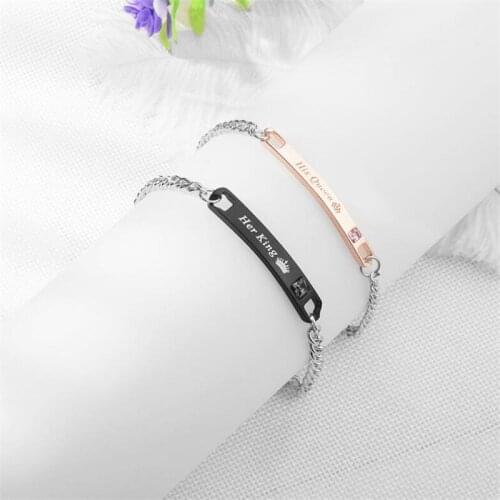 Couple Bracelet Set 2pcs/set for women men Lover gift His Queen Her King His Beauty Her Beast Engraved 2 tone Charm Bracelet