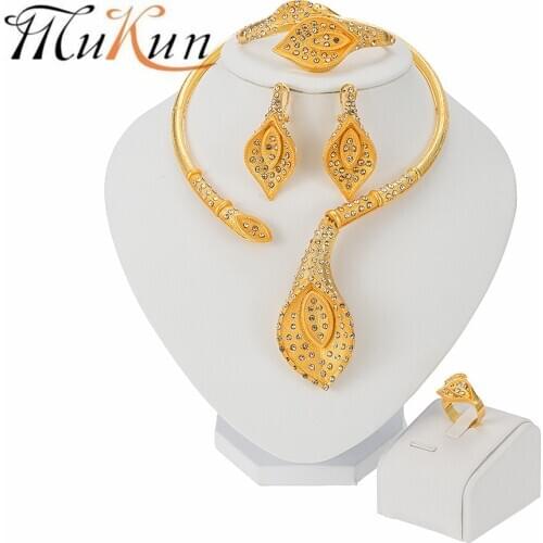 MUKUN 2021New Luxury Dubai Gold Colorful Jewelry Sets Nigerian Wedding Necklace Ring for Women African Beads Costume Jewelry Set