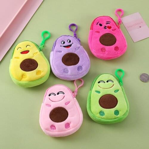 Kawaii Girls Mini Bag Soft Plush Avocado Cartoon Women Coin Purse Cute Zipper Coin Wallet USB Cable Bag Key chain Wallets