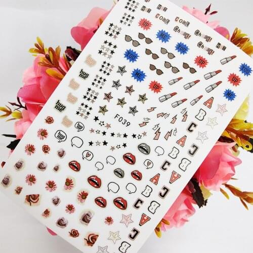 Fahion 3D Nail Sticker Foil Design Sexy Lips Kiss Lipstick Letters Stars Nail Art Decoraciones Sliders Manicure Accesorios Tips
