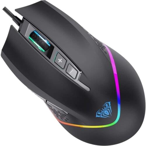 Gaming Mouse RGB LED 6400DPI Wired Backlit USB Computer Mouse Gamer 7 Programmable Buttons Ergonomic for Laptop Desktop