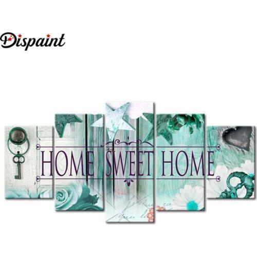Dispaint 5pcs Full Square/Round Drill 5D DIY Diamond Painting "Home Sweet Home" Multi-picture Combination Embroidery 5D Decor