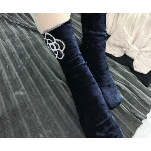 2018 New Arrived Korean Style Fashion High quality Sequins flowers velvet Glitter Socks Women Winter velvet Pile heap soc