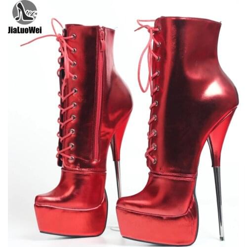 Jialuowei 2021 New Arrive 22CM Super High Heel Platform Ankle Boots Pointed toe Metal Heels Sexy Fetish Boots Size 36-44