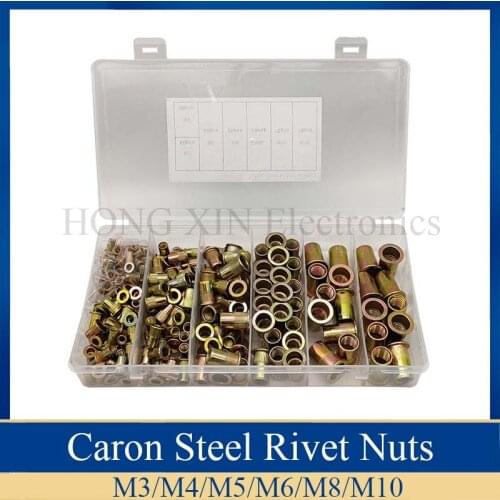 230pcs/set M3 M4 M5 M6 M8 M10 Zinc Plated Knurled Nuts Rivnut Flat Head Threaded Rivet Insert Nutsert Cap Rivet Nut Assortment