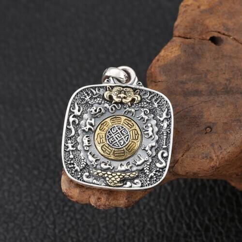 Wholesale S925 Sterling Silver Jewelry Jiugong Bagua Brand 12 Zodiac Jin Gang Six-word Mantra Men And Women Chain Pendant
