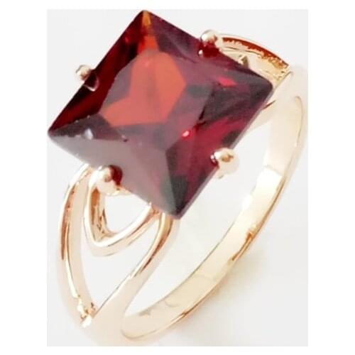 Luxury Wedding Women Rose Gold Color Ring Gold Color Jewelry Dark Red Square Shape Engagement Ring Designs for Women