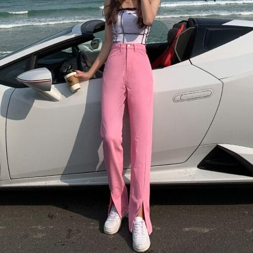 Shnsophi Pink Flared Jeans Woman Casual Full Length Jean Taille Haute Femme High Waisted Bell Bottom Pants Denim Jeans