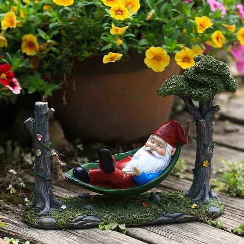 Garden Hammocks Gnome Statue Creative Swinging Dwarf Decor Resin Crafts Figurines Ornament For Garden Yard Lawn Home Decor