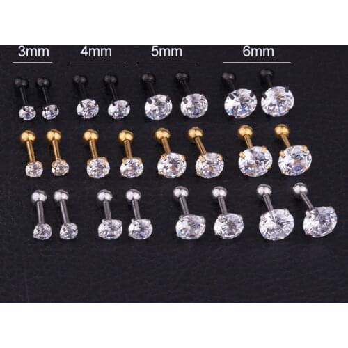 4-Claw Ear Bone Stud Stainless Steel round Crystal Thread Earrings Ear Stud Piercing jewelry for women and men