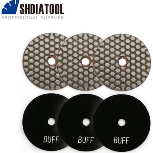 SHDIATOOL 6pcs Diameter 100mm/4inch Resin Bond Diamond Flexible Polishing Pads #Black Buff Dry Sanding Discs