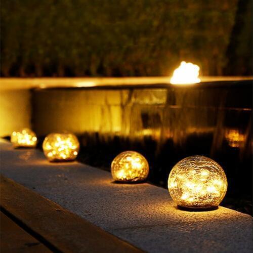 LED Solar Buried Light Outdoor Fairy Cracked Glass Ball In-Ground Light Waterproof IP65 For Decorate Corridor Patio Garden Light