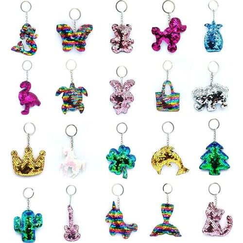 Reflective Glossy Animal And Plant Keyring Pet Sequin Fashion Women Bag Gift Men Car Pendant Keychain On Phone Charm Accessories