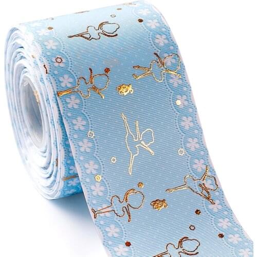3" 75mm10yards gold foil little girl on grosgrain ribbon Thermal transfer Printe