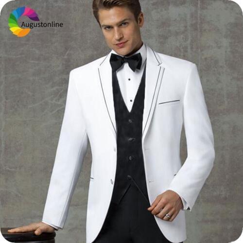 Vintage White Mens Classic Wedding Suits Black Vest Slim Fit Groom Tuxedo Groomsmen Suit Man Blazer 3Piece Costume Homme Ternos
