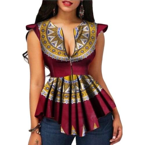 2021 Plus Size S-2XL AFrican Clothing Top Dashiki Print Sexy Ankara Summer T-shirts Ethnic Short Sleeve Ladies African Dress