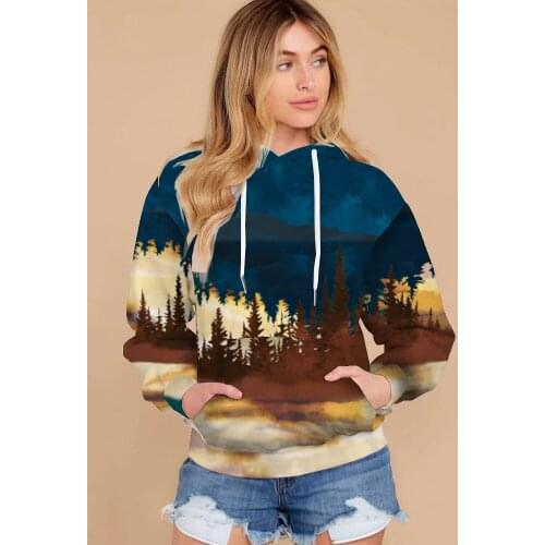 2021 Womens 3D Printed Hoodie Street Trend Casual Pullover Tops Pocket Hoodies Long Sleeve Polyester Mens Clothes Blue