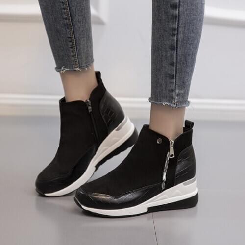 HEVXM Women Sneakers Fashion Wedges Ladies Ankle Boots Womens Casual Vulcanized Shoes Non-slip Zipper Female Footwear New
