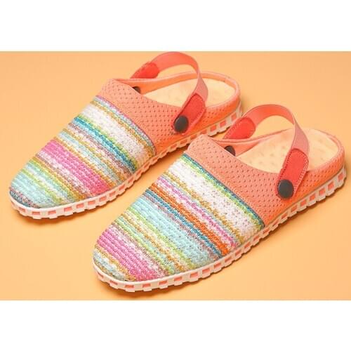 2021 Rainbow Womens Sandals Summer Soft Eva Slip On Women Flat Sandals Couple Breathable Women Beach Shoes rasteirinha feminina