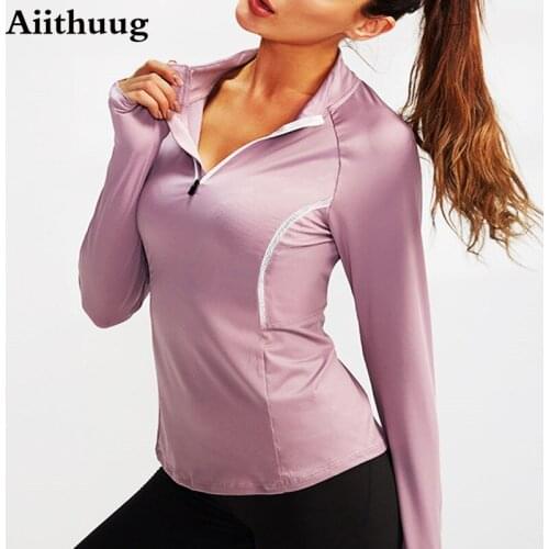 Aiithuug Womens Athletic Shirts with Zipper Gym Workout Tops Active Jackets with Thumb Holes Fitness Yoga Running Tight Jacket