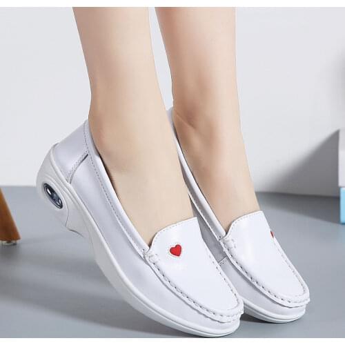Hospital nurse womens shoes new comfortable soft bottom white shoes white slope heel increased leather deodorant pedal