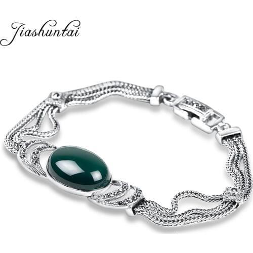 JIASHUNTAI 925 Sterling Silver Bracelets For Women Vintage Natural Stone Silver Jewelry Female