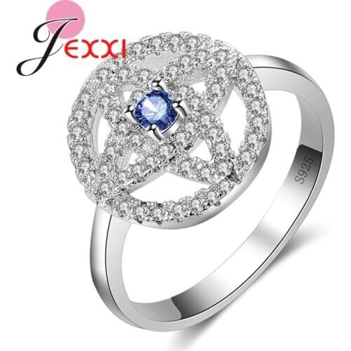 Women Rings With Stone Hollow Out Cross Design Fashion 925 Sterling Silver Bridal Wedding Ring Jewelry High Quality Gift