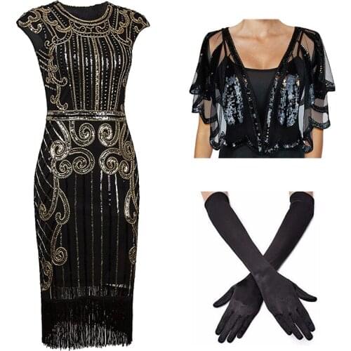 Plus Size Womens Flapper Dresses 1920s Beaded Fringed Great Gatsby Party Dress w/Accessories Set xs-xxl