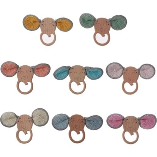 1PC Baby Teether Beech Wooden Rattle Hand Teething Wooden Toy Can Chew Play Gym BPA Free Montessori Toy