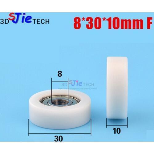 1pcs F 8*30*10mm wrapped plastic POM wrapped roller, 3cm flat wheel embedded with 608zz bearing pulley add M6/M8 screw