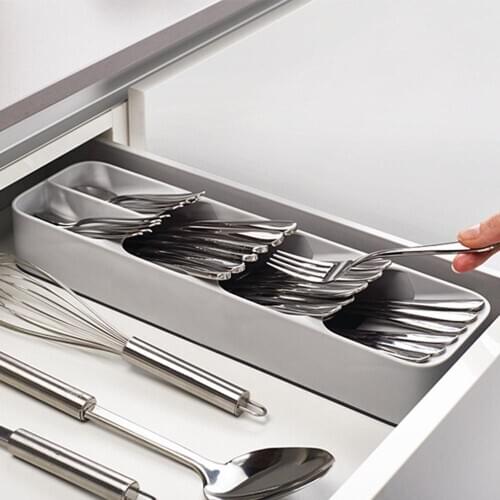 1PC Kitchen Drawerstore Organizer Tray Spoon Cutlery Box Kitchen Storage Holder Rack Kitchen Stainless Steel Fork Shelf QA 136