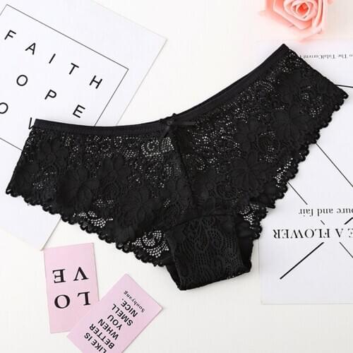1PC Fashion Female Sexy Underwear Lace Underwear Transparent Charming Soft Waist Thong Bow Cotton Underwear